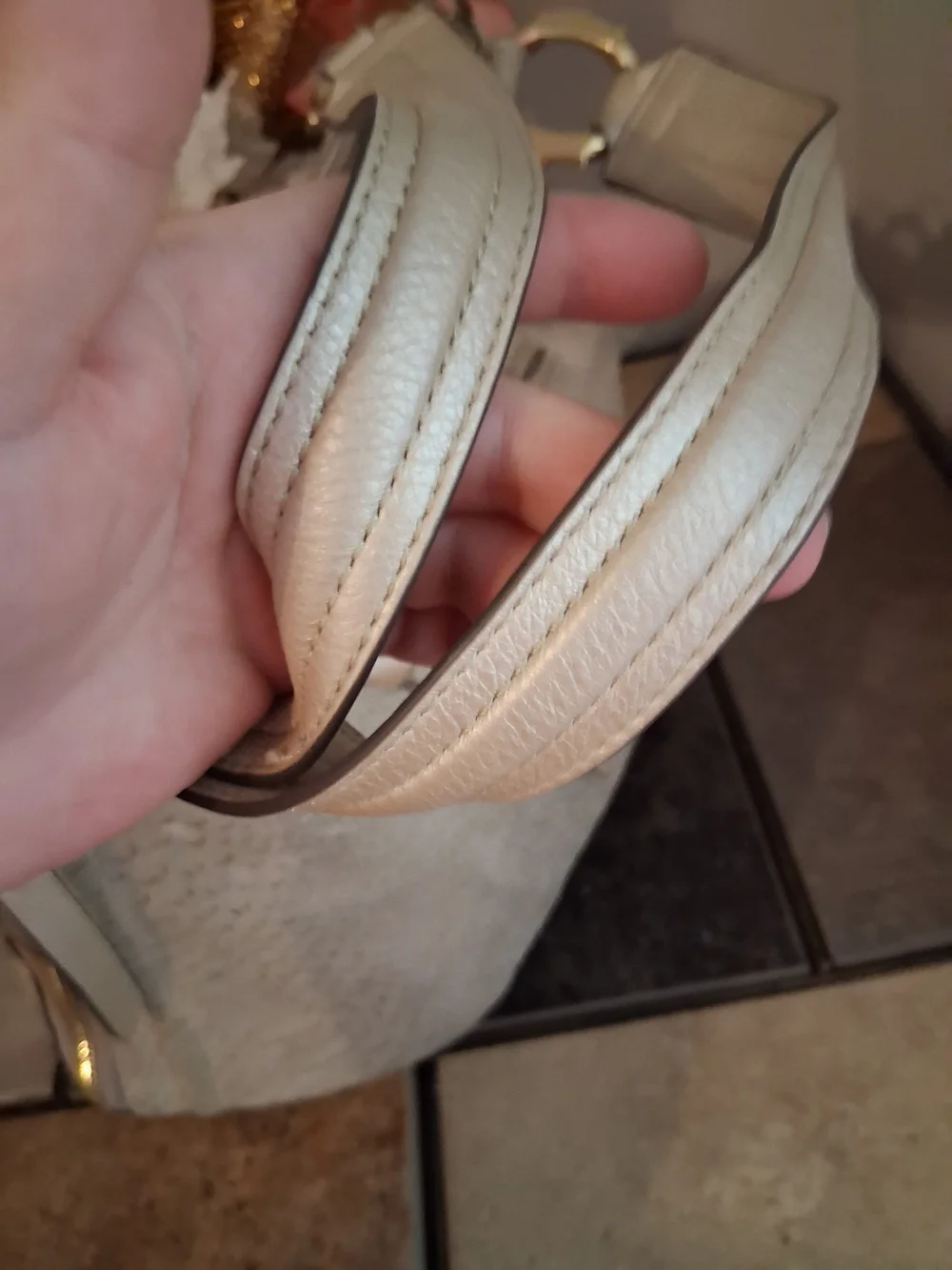 Aimee Kestenberg Cream Textured Hobo Bag with Gold Hardware
